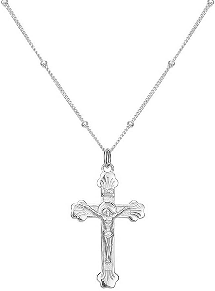 FREE GIFT BAG  Silver Plated Cross Necklace Pendant Chain Christening Present 