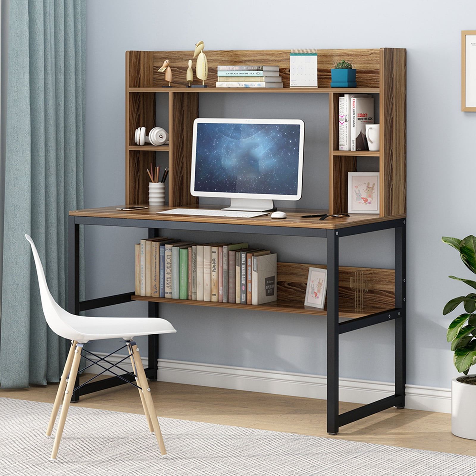 47 Inches Home Office Desk with Space Savi Details about   Computer Desk with Hutch & Bookshelf 