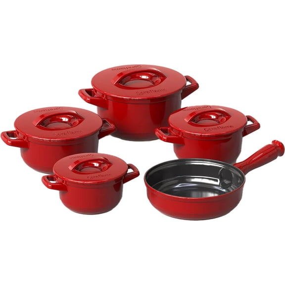 9 Piece Cookware Set Tomato Red with Ceramic Lid - Non-toxic Cookware, Casserole and Frying Pan Set for Healthy Cooking, Dishwasher Safe