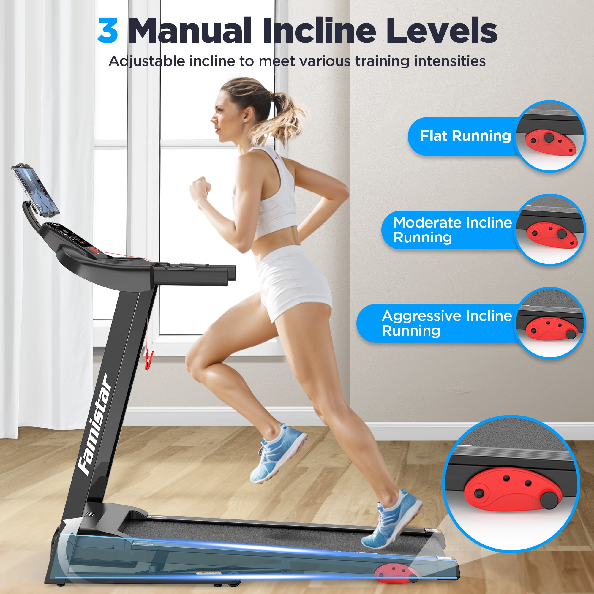 Famistar JK1607 Motorized Treadmill Portable for Home Jogging Adjustable Incline Multiple Programs Walmart