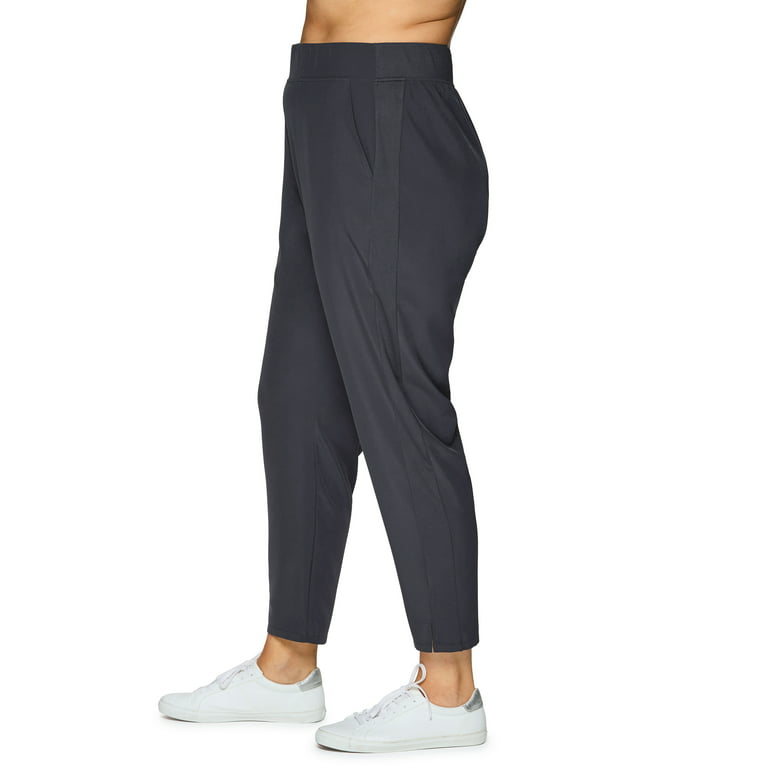 RBX Active Women's Plus Size Ribbed Side Woven Ankle Pant With