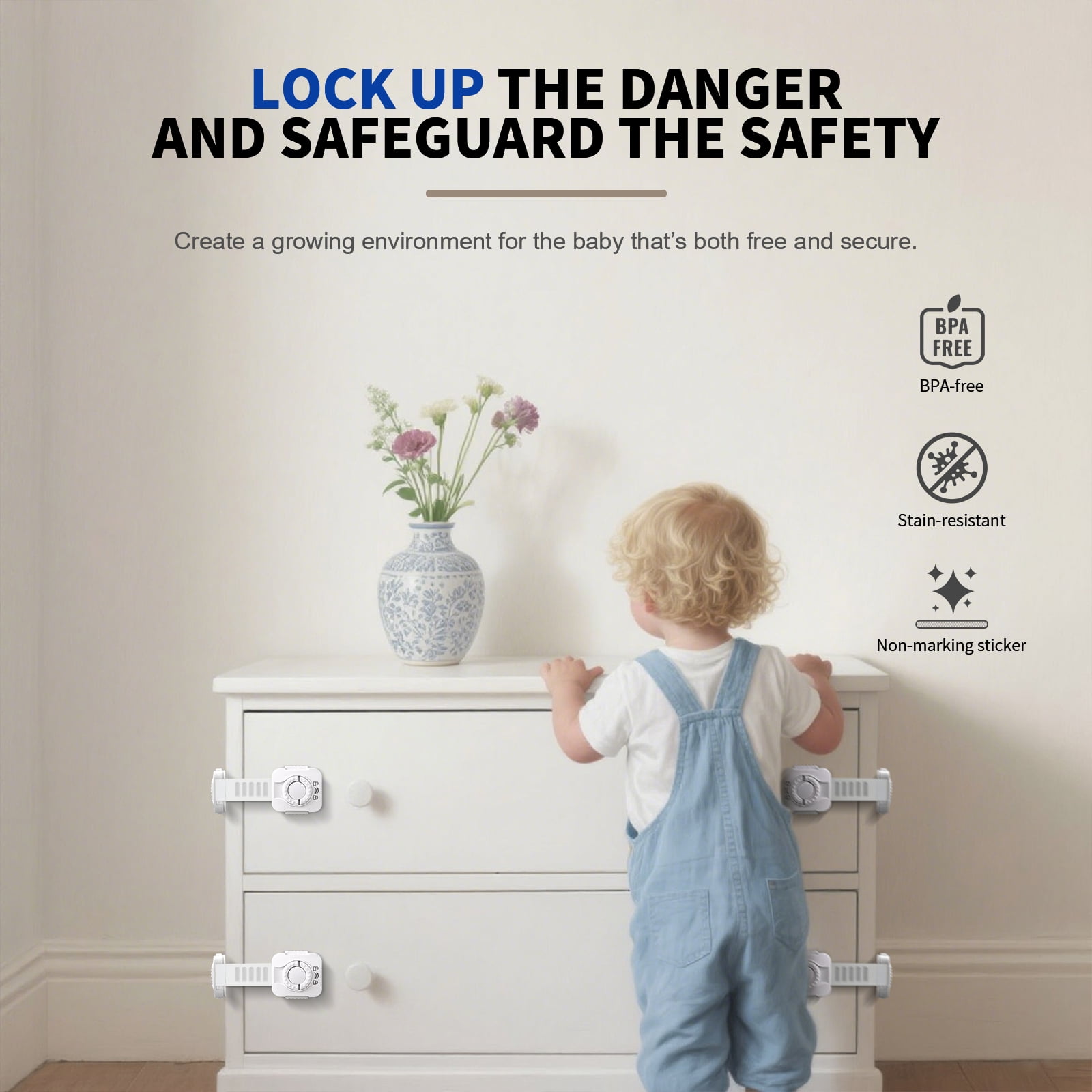 Baby Safety Cabinet Locks Adjustable Strap Latches Child Proof Locks for Fridge Drawers Cupboards Secure Home Childproofing