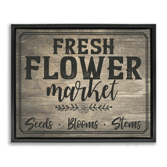 Stupell Industries Rustic Flower Market Text & Numbers Painting Black Floater Framed Canvas Art Print Wall Art, 21 x 17
