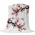 thumbnail image 6 of Red Spring Floral Blanket Soft Cozy Warm Throw Blanket for Couch, Plush Fuzzy Flannel Fleece Blankets for Sofa, Birds Branches Watercolor Flowers Bed Blankets Lightweight Gifts for Women, 50"x60", 6 of 9