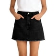 thumbnail image 2 of Purcolt Denim Skirt for Girls 4-15 Years, A-Line High Waisted Mini Jean Skirt with Elastic Waistband & Frayed Hem, 2 of 9