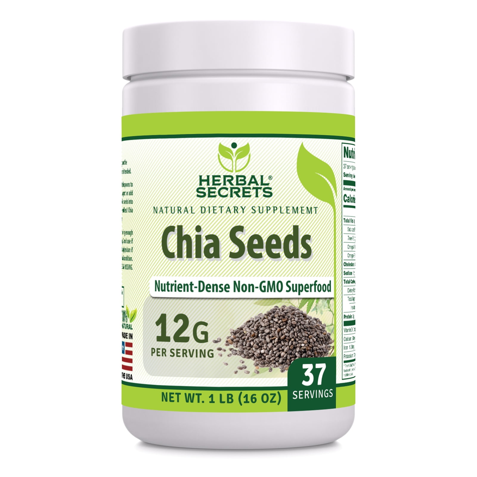 Herbal Secrets Natural Chia Seeds 1 Lb Powder 12 Grams Per Serving