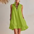 thumbnail image 2 of Hduncf Women's Sleeveless Ruffle Hem Mini Dress Half Zip Stand Collar A Line Short Dresses Summer Casual Boho Beach Sundress Green M, 2 of 8