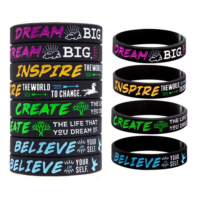 12 pulseras de silicona inspiradoras Dream Believe Create Motivational Quote Pulseras elásticas para hombres y mujeres
