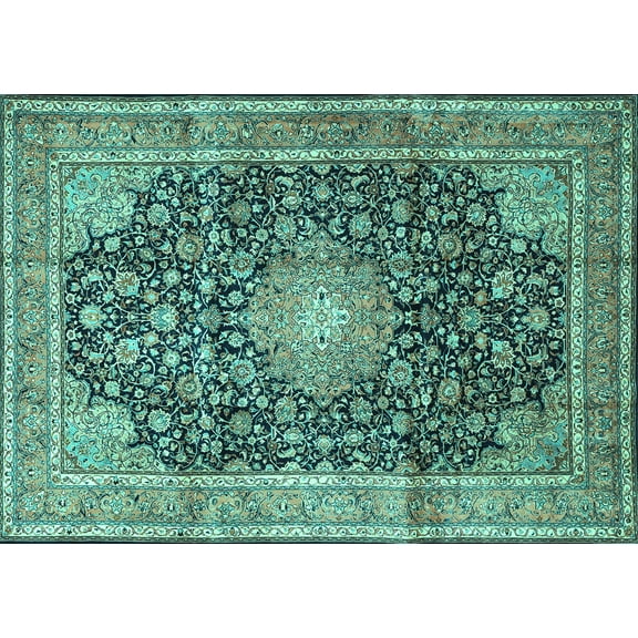 Ahgly Company Machine Washable Indoor Rectangle Persian Turquoise Blue Traditional Area Rugs, 5' x 7'