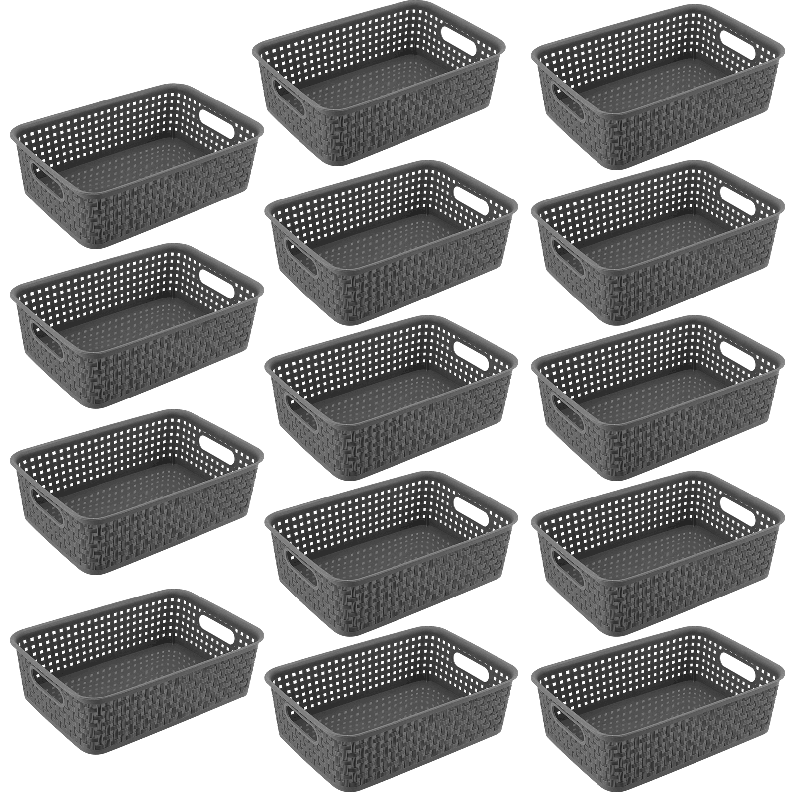 SEUNMUK 14 Pack Plastic Woven Storage Baskets, 10.6 x 7 x 3.1 inch Grey