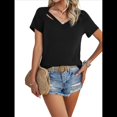 thumbnail image 2 of Tops con Escote en V y para Mujer, Camisetas de Verano, Camisetas Informales Lisas de Corta, Camisetas Negras Talla S, 2 of 10