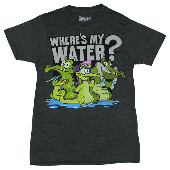 Where's My Water? Mens T-Shirt- 3 Characters Under Logo Image (Small)