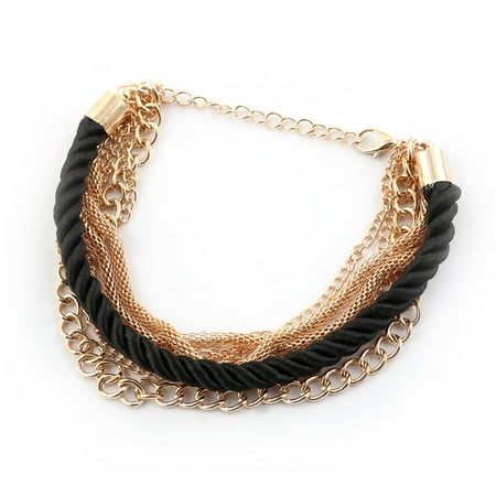 - Woman Woven Chain Shape Metal Cuff Bracelet Bangle Black Gold Tone