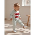 thumbnail image 6 of BemeyourBBs Baby Boy Spring Clothes Valentines Day Outfits Lover Boy Letter Embroidery Romper Solid Pants Set, 6 of 9