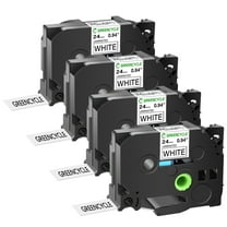 GREENCYCLE 4PK Compatible for Brother Black on White 24mm 8m TZ TZe TZe-251 TZ-251 TZe251 TZ251 Laminated Label Tape PT-330 PT-350 PT-520 PT-530 PT-540 PT-550 Label Maker