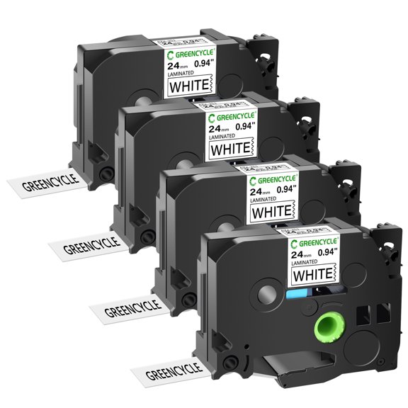 GREENCYCLE 4PK Compatible for Brother P-touch Black on White 24mm TZ TZe TZ251 TZe251 TZ-251 TZe-251 Laminated Label Tape