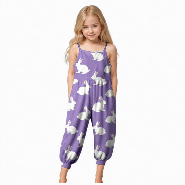 Ymyiu Rompers for Girls Girls Striped Overalls Full Length Jumpsuits Machine Washable Size 7-8 Years(Purple, 7-8 Years)
