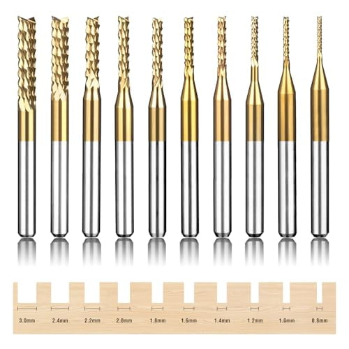 Titanium Coated Engraving Milling Cutter Carbide Bits, .8-3mm, /8'' Shank, 10 Pieces, for Dremel Rotary Tools