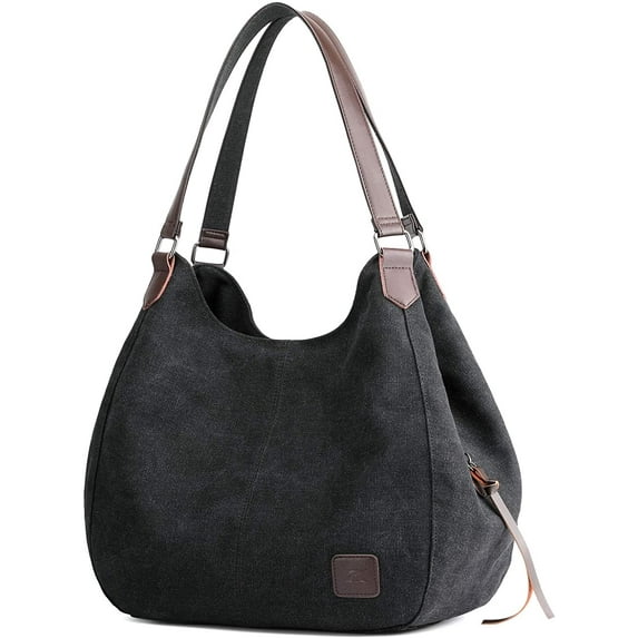 PlasMaller Fashion Women's Multi-pocket Cotton Canvas Handbags Shoulder Bags Totes Purses, Black