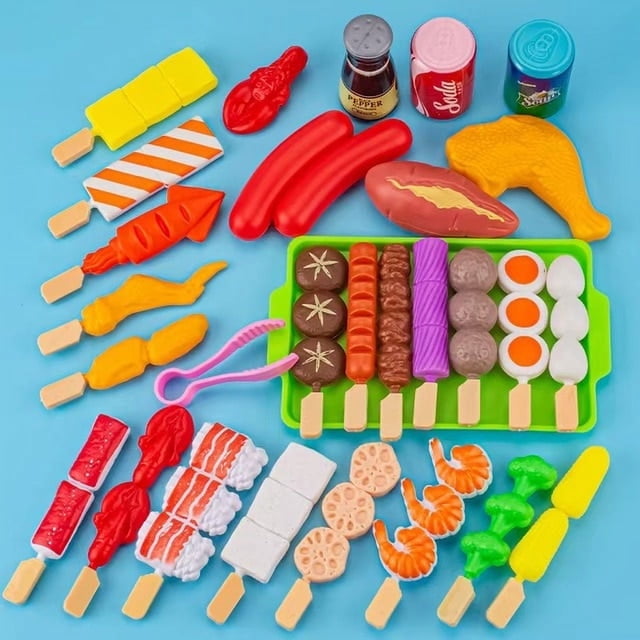 Jouets Alimentaires Enfants Jeu d'Imitation Cuisine Jouets Aliments de Simulation Batterie de Cuisine Cuisine Kit BBQ Jeu de Rôle Cadeau Éducatif pour Enfants