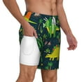thumbnail image 3 of Picia Dinosaurs and Flowers pattern Mens Swim Trunks with Compression Liner Stretch Beach Shorts Quick Dry with Zipper Pockets No-Chafing Board Shorts-Large, 3 of 9