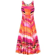 Medium Petite Womens Dress Orange Spring Song Designer Print Sleeveless Square Neck Princess Cut