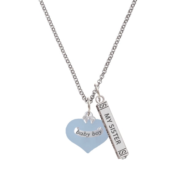 Delight Jewelry Baby Boy Blue Heart with Baby Feet Silvertone Always My Sister Bar Charm Necklace, 23"