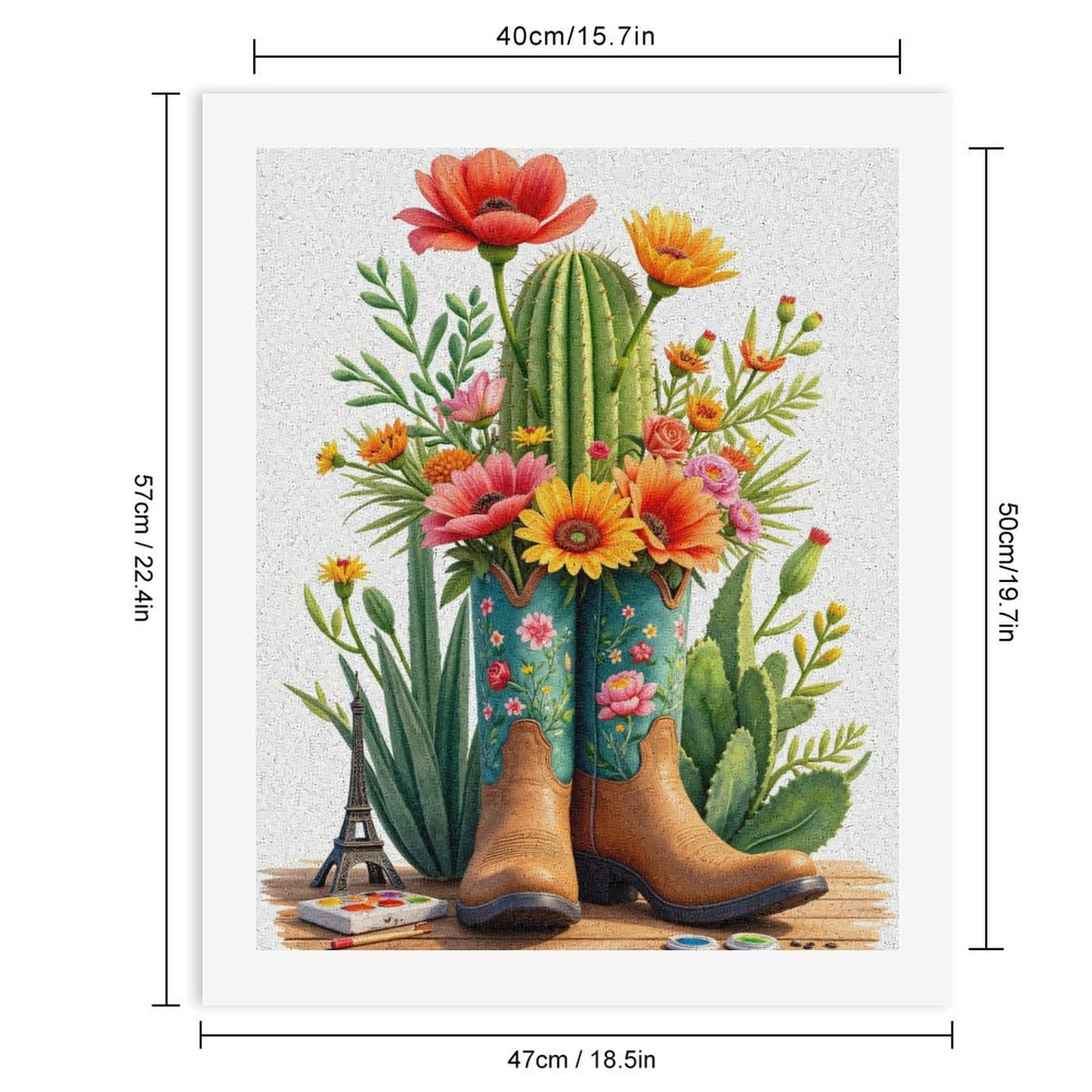 Paint By Numbers Kit for Adults Beginner - Cowboy Boots Cactus Flowers Art DIY Canvas Painting Kits for Adults, Frameless Paint By Number for Adults for Home Wall Decor 16x20 Inch