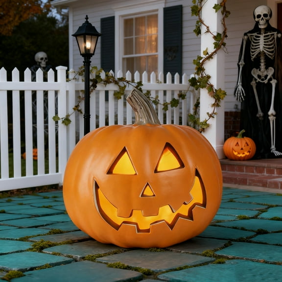 DUNCHATY 10IN Halloween LED Light Up Pumpkin Jack O Latern Lamp Decor for Yard Garden Indoor Outdoor