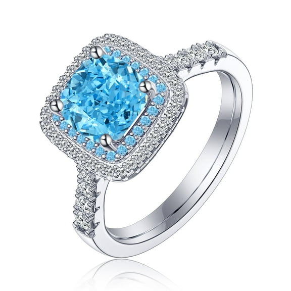 3.8ct Blue Gemstone Engagement Ring 925 Sterling Silver Cushion Cut Gemstone Ring Wedding Band Promise Wedding Rings for Women Girls