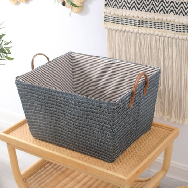 Cesto de ropa sucia plegable con asa de cuerda de sisal protectora para dormitorios universitarios, baños, dormitorios, cesta de almacenamiento de tela
