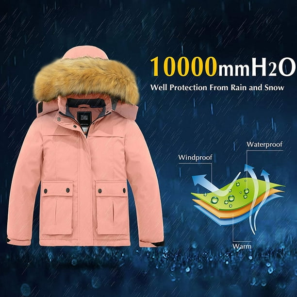 Girls' Waterproof Ski Jacket Warm Fleece Lined Thick Padded Winter Coat 