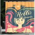 thumbnail image 3 of Ambesonne Hello Sunshine Shower Curtain, Lady Ships Trees, 69"Wx84"L, Apricot Pistachio Green, 3 of 4