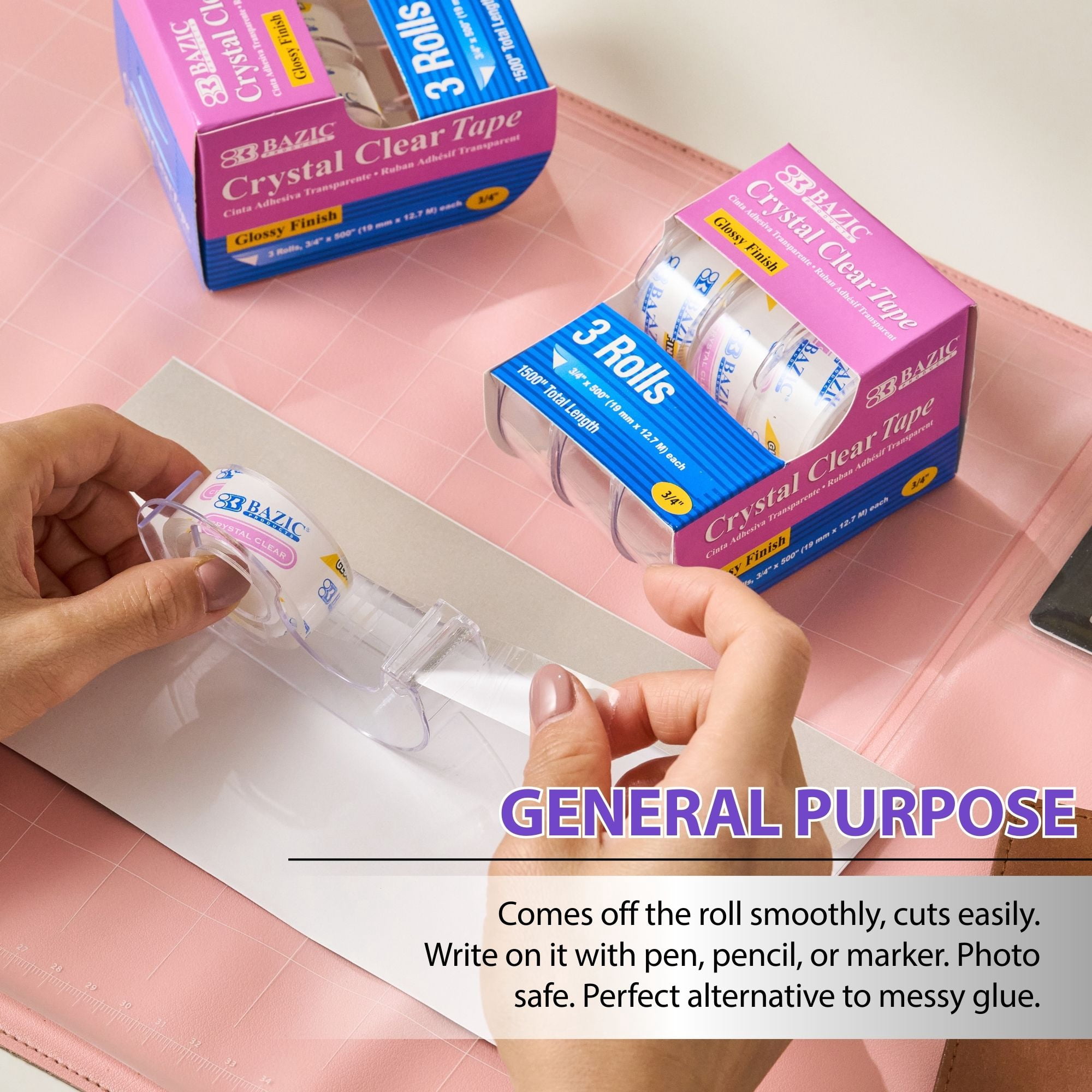 BAZIC Crystal Clear Tape w/ Dispenser 3/4" X 500", Glossy Finish, (3/Pack), 24-Pack