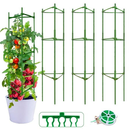 Remiawy Tomato Cages for Potted Plants, 3 Pack Adjustable Tall Up to 48" Tomato Trellis Plant Support Stake Cage with Plant Ties for Raised Garden Bed Outdoor Climbing Plants Vegetables Flowers
