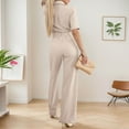 thumbnail image 6 of ERkkoi Womens Jumpsuit Dressy Summer Romper Elegant Casual Short Sleeve Plain Belt Wide Leg One Piece Outfits Womens Overalls Khaki L, 6 of 6