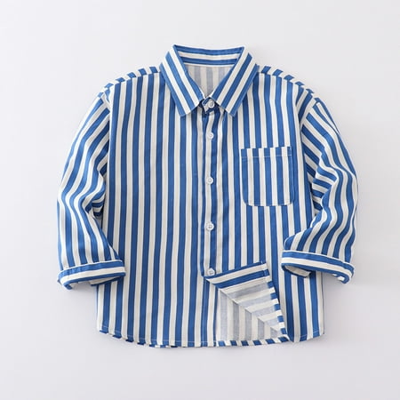 

Geire Boys and Girls New Long Sleeve Shirts Trendy Striped Turndown Collar Pocket Casual Tshirts for 12 Months-7 Years