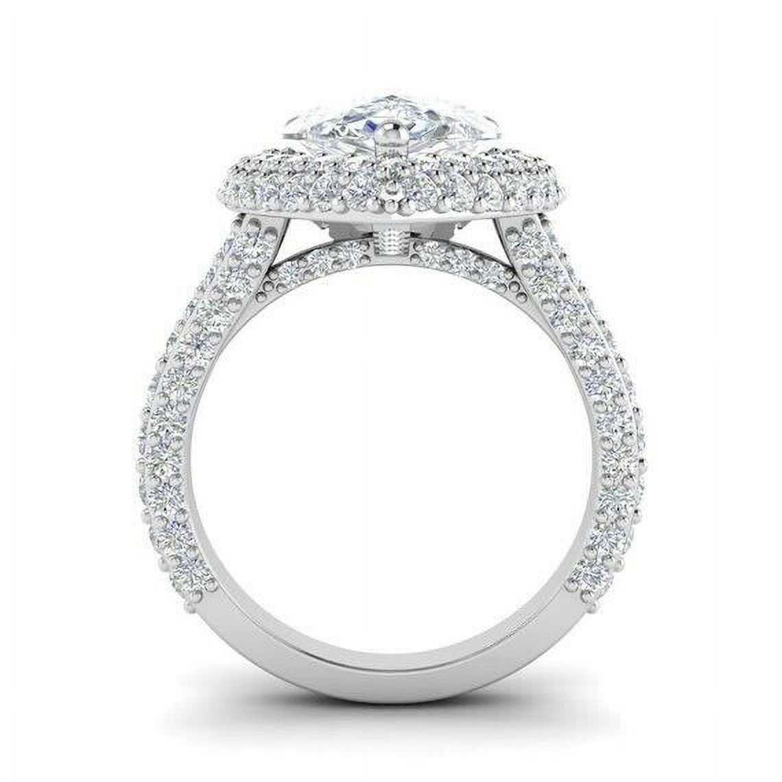 HeartsAndYou 2ct Pear Cut Moissanite Split Shank Double Halo Engagement Ring for Women 18k White Gold over Silver