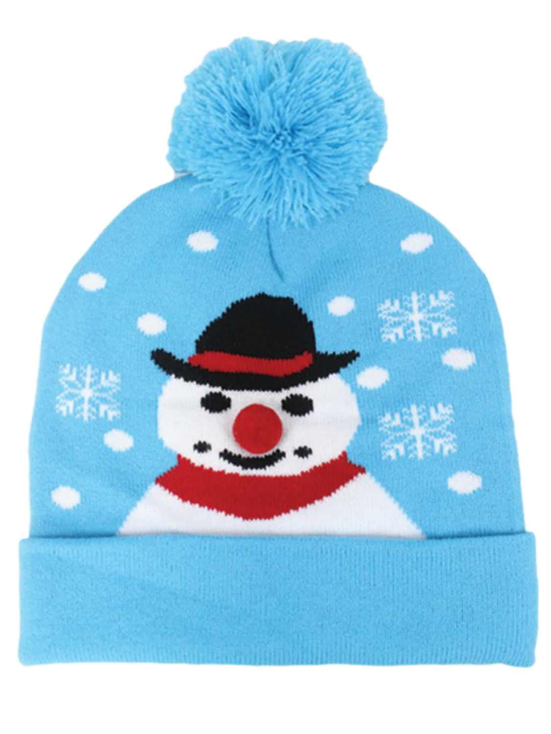 David & Young Womens Blue Pom Snowman Holiday Beanie Hat Knit Stocking