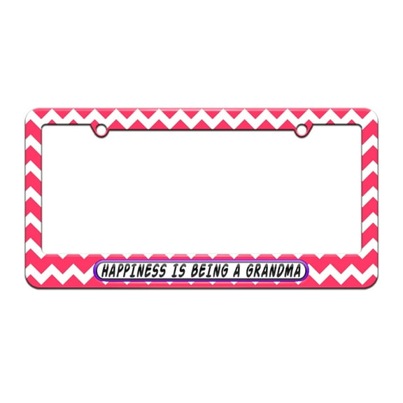 Happiness Is Being A Grandma - License Plate Tag Frame - Pink Chevrons Design