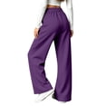 thumbnail image 4 of Wide Leg Sweatpants Women Fall Winter Mid Weight Solid Color Elastic High Waist Straight Leg Casual Pants with Pockets, 4 of 8
