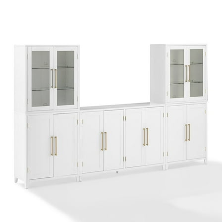 Crosley Furniture Roarke 3Pc Sideboard And Pantry Set W/ Glass Door Hutch In White
