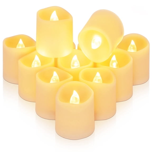 Homemory 12Pack Timer Flameless LED Votive Candles, Battery Operated Tea Light with Timers, Long Lasting, 6 Hours On and 18 Hours Off Cycle Automatically for Wedding,Table Decorations (Ivory Base)