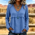 thumbnail image 2 of WULMLEO Women's Boho Western Fringe Tops Bohemian Gauze Cotton Linen Flowy Shirts Dark Blue XL, 2 of 6