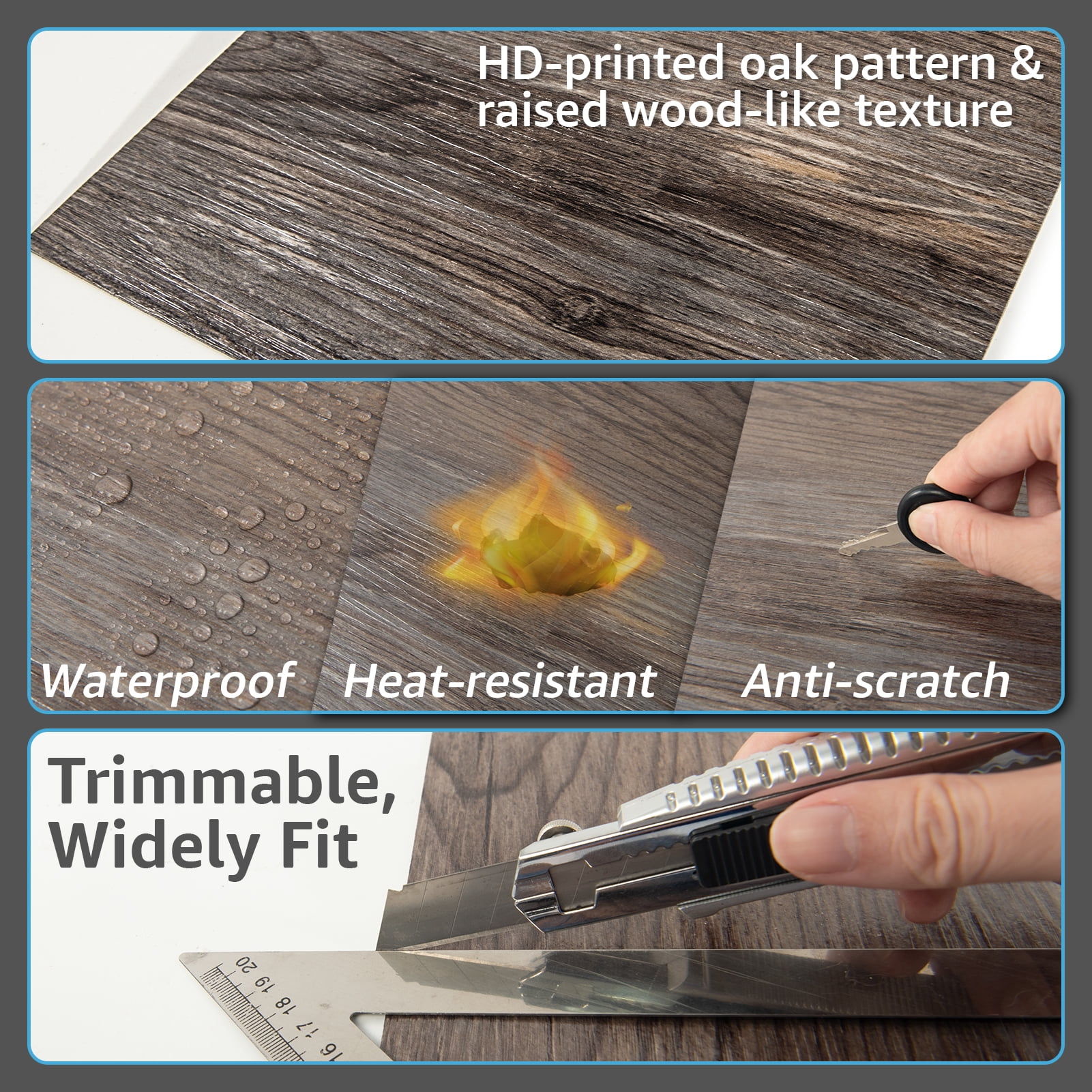 Art3d Peel and Stick Vinyl Floor Tiles 30-Pack 12 x 12 inch, Self Adhesive Waterproof Flooring Wood Planks for Kitchen, Dining Room, Bedrooms, Cover 30 Sq. Ft, Ebony