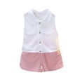 thumbnail image 1 of Zpanxa Ensembles d'Été Courts pour Filles Couleur Unie Confortables Manches Courtes Col Rond Blouses Ensembles 2-3 Ans, 1 of 6