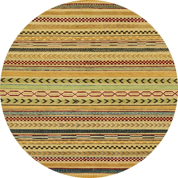 Ahgly Company Indoor Round Abstract Yellow Abstract Area Rugs, 6' Round