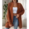 thumbnail image 4 of Women Fall Winter Long Sleeve Cardigan Open Front Solid Color Block Fashion Loose Knit Sweater Brown One Size, 4 of 10
