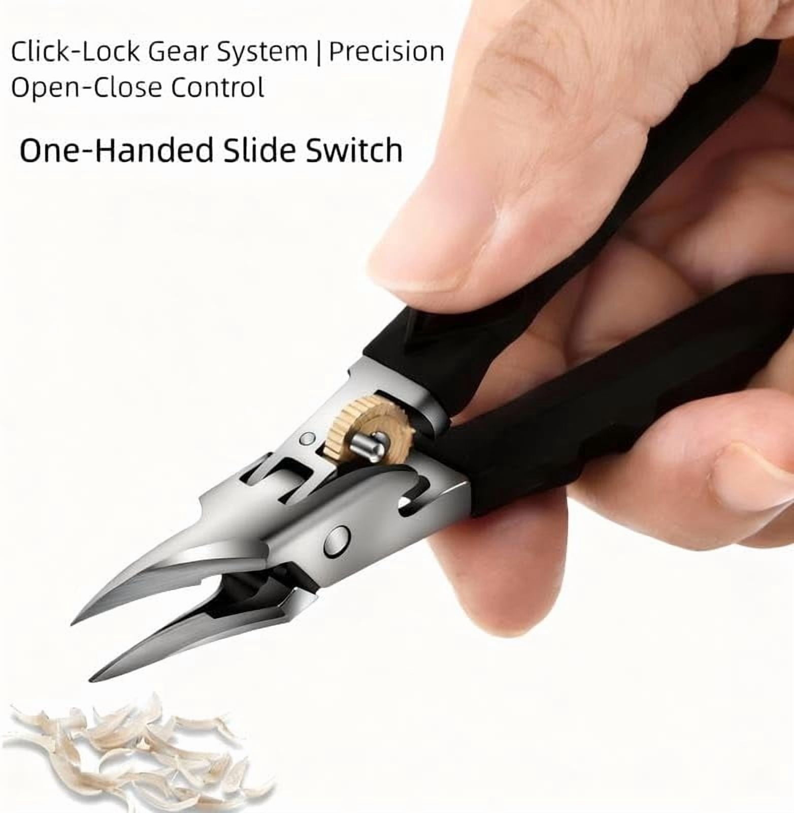 Black Anti Slip Grip Gear Lock Nail Clipper Set with Ultra, Sharp Tips for Precise Access to Nail Grooves Professional, Heavy Duty Ingrown Toenail Clippers for Thick Hard Nails