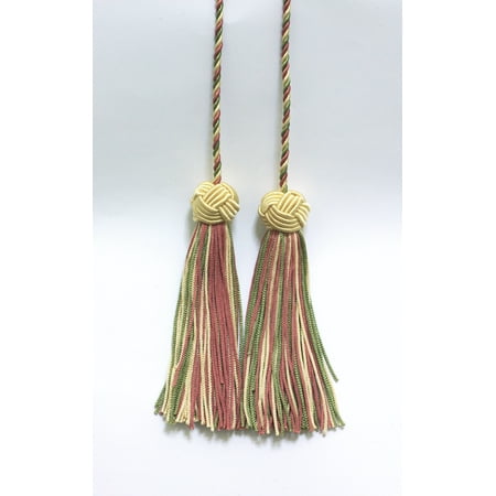 - Vanilla, Dusty Rose, Light Olive Green Double Tassel / Tassel Tie with 3.75 inch Tassels / Spread 27